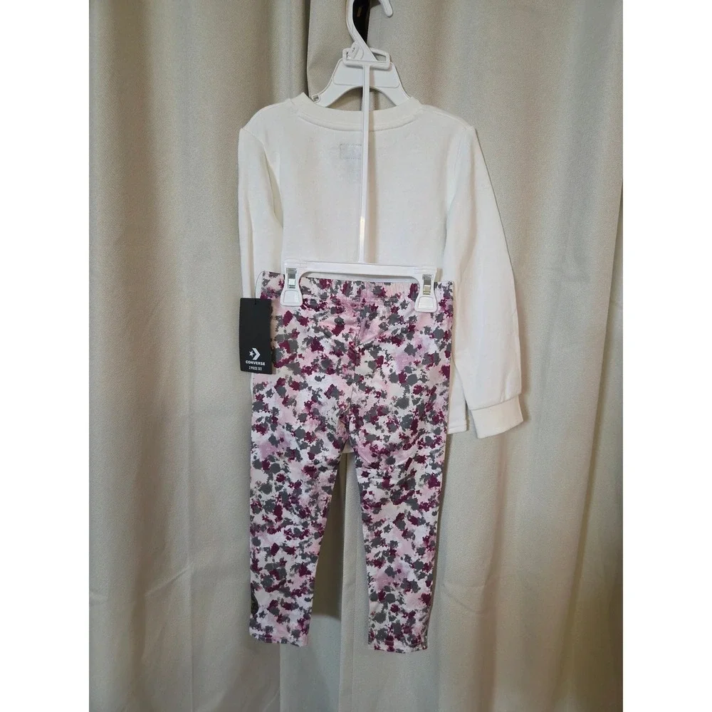 Converse Kids All Star 2 Piece Set White Sweatshirt and Floral Camo Leggings